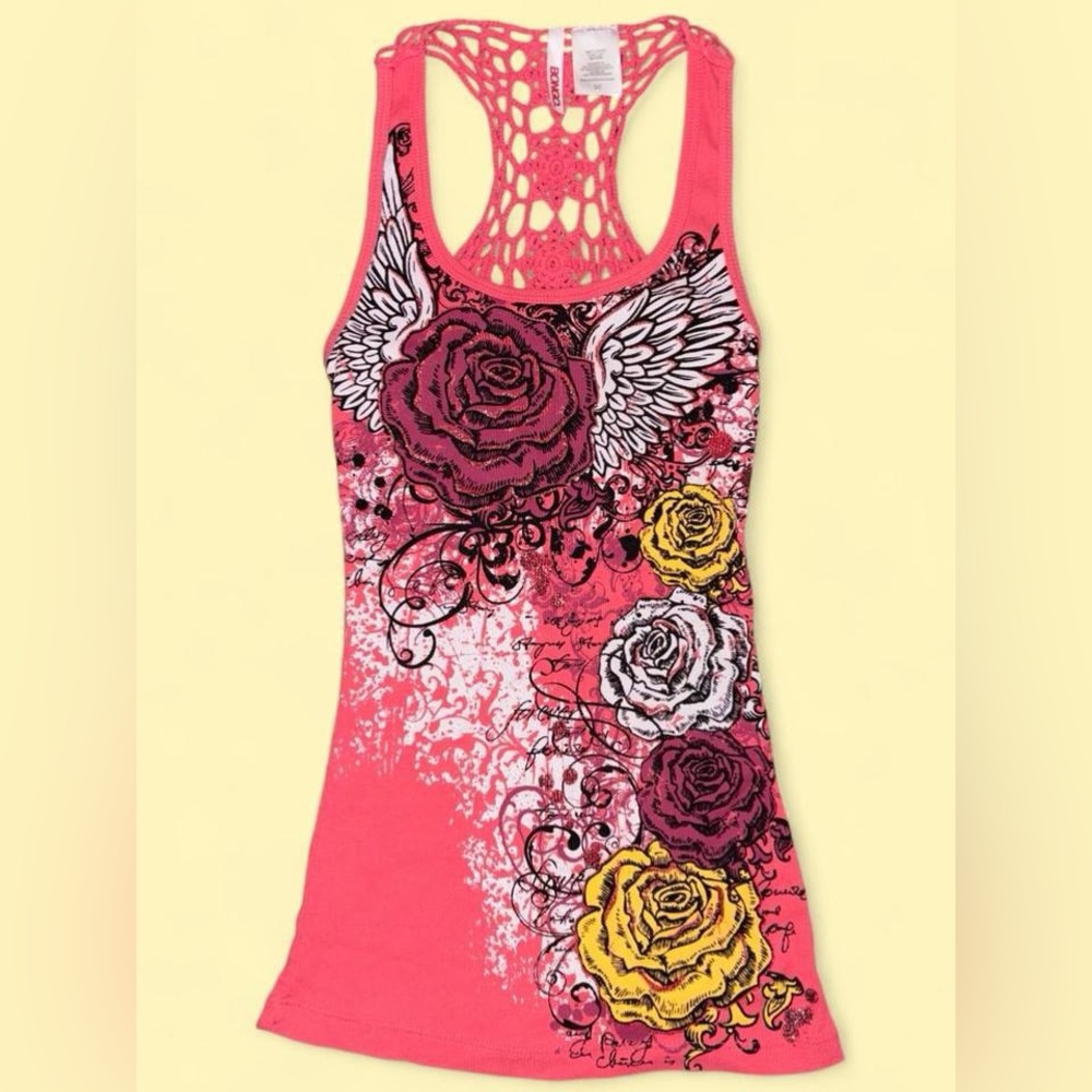 Y2K BONGO Tank Top with Flower & Wing Graphic